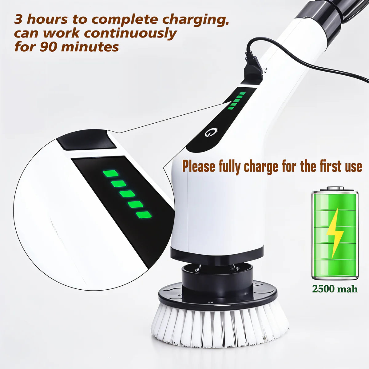 7-in-1 Electric Spin Scrubber / Cleaning Brush With Extension Handle