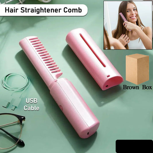 Rechargeable Mini Hair Straightener Travel Portable USB Charging Cordless Hair Straightener Bursh Three Temperature Adjustments Flat Iron Comb